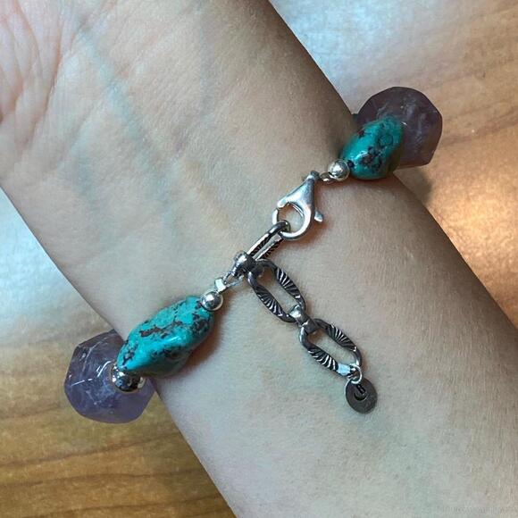 Carolyn Pollack Sterling Silver Amethyst & Green Turquoise Bracelet For Women - Picture 5 of 10